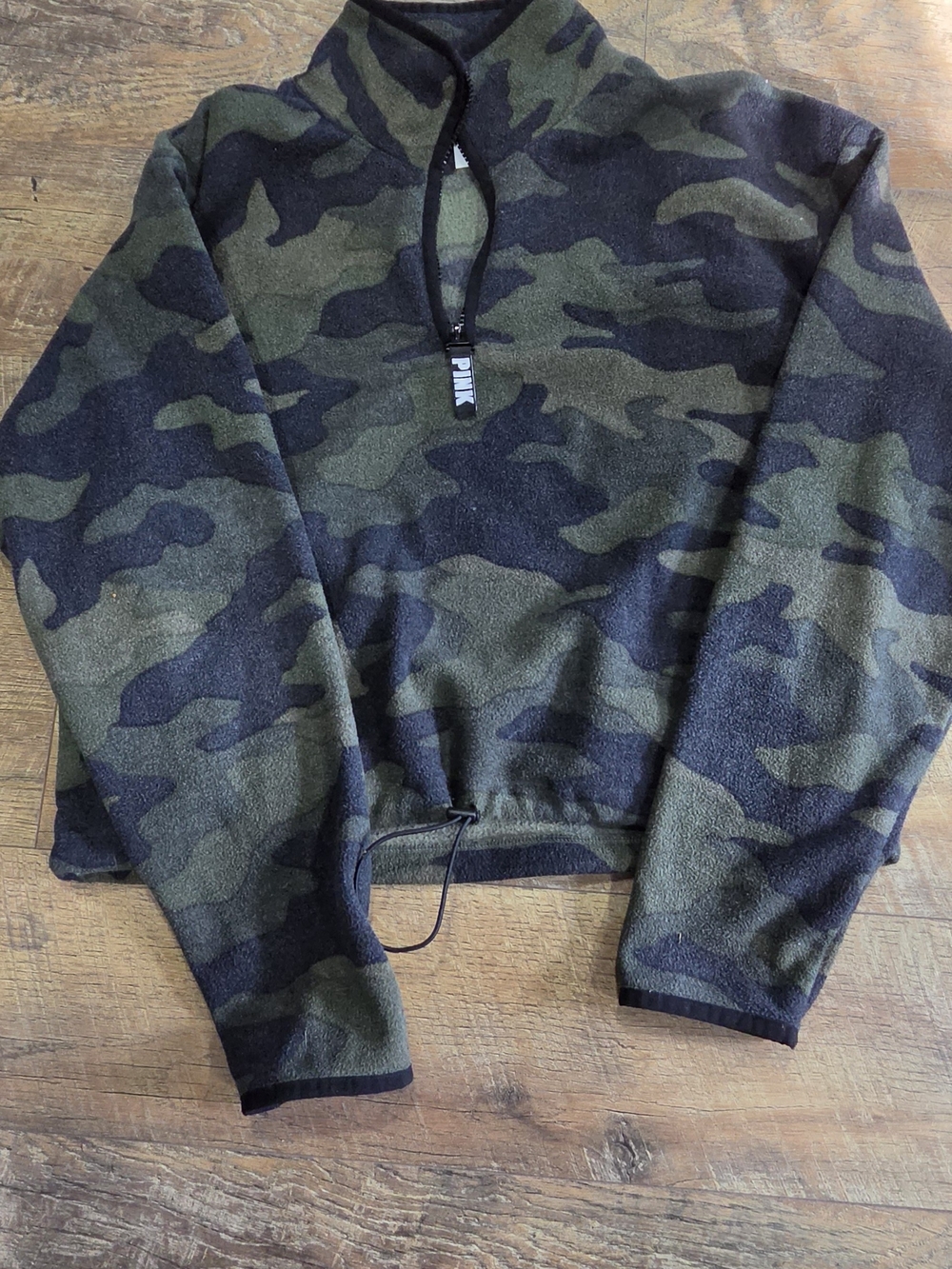 PINK Victoria's Secret Womens Camo Quarter-Zip Fleece Pullover - Green/Black